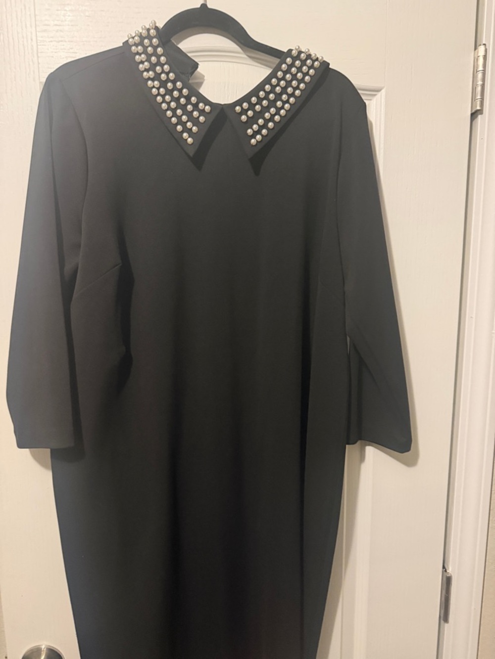 Eloquii Black Shift Dress with Pearl-Studded Collar